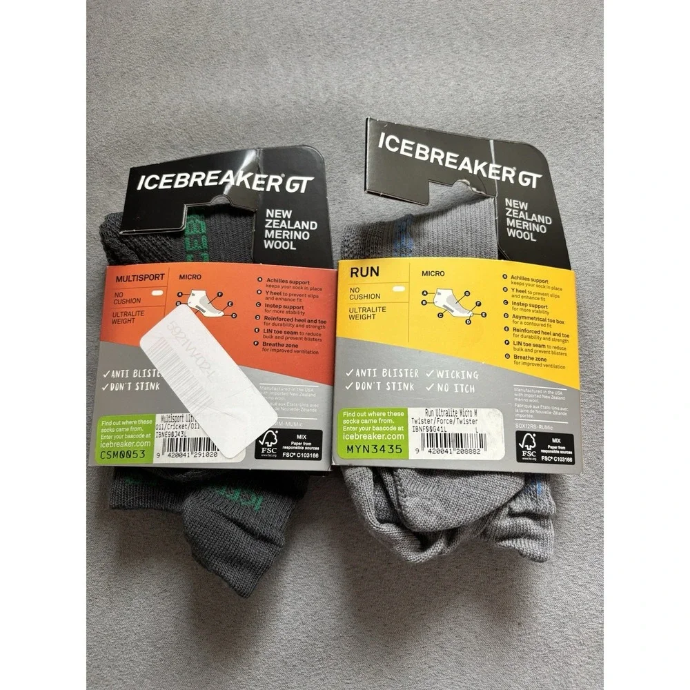 Lot Icebreaker Mens Wool Blend Run And Multisport Micro Socks Sz L Comfort Gorp
